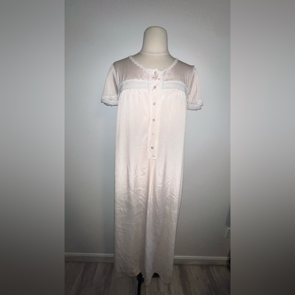Christian Dior Gown VTG Sleep Satin Long Pale Pink Lace Peignoir Dress 80 Small